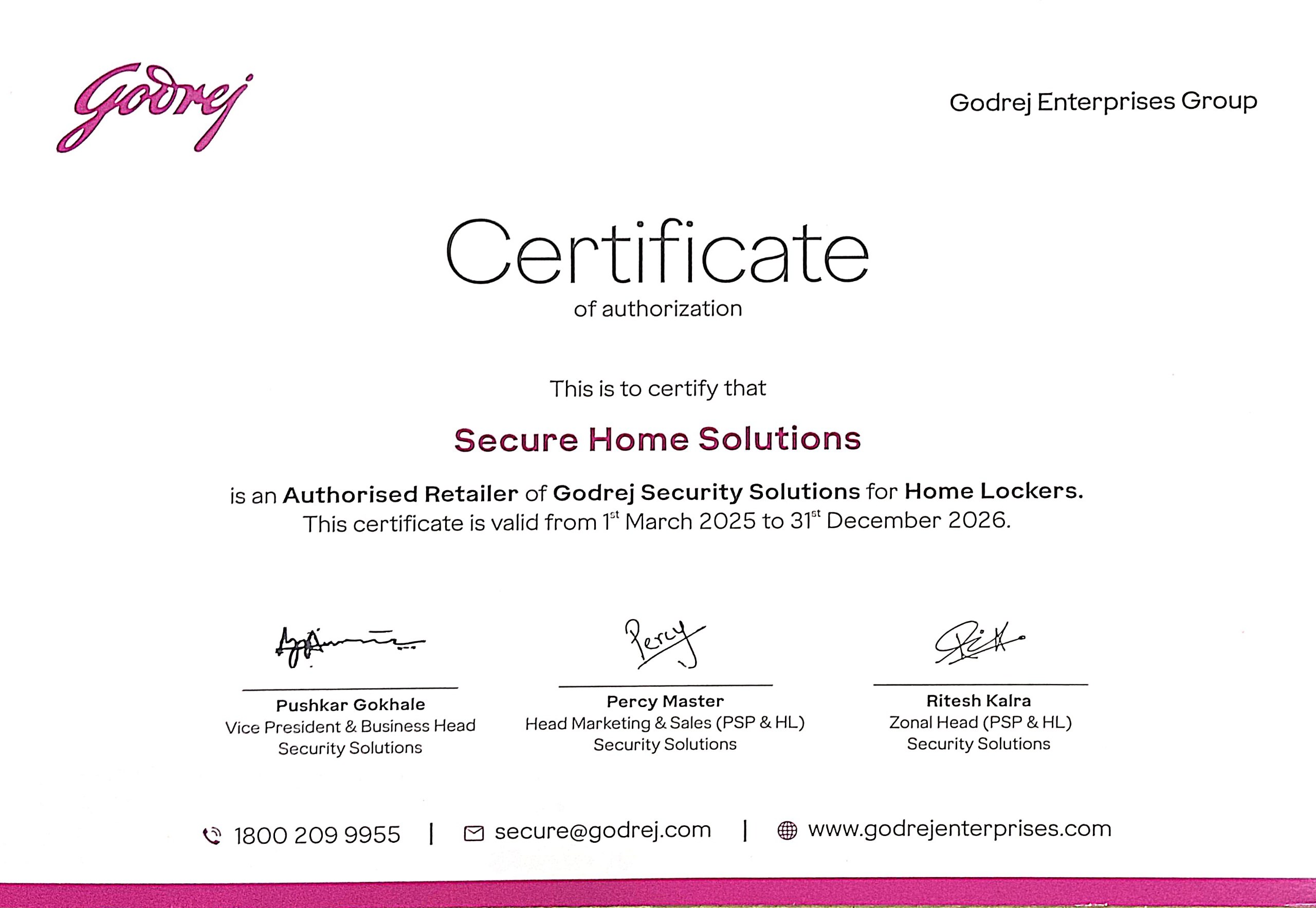 Certificate of Authenticity - Home Lockers